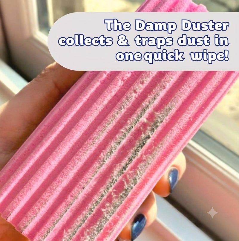 Scrub Daddy Damp Duster Light Pink, Pre-Moistened Dust Cleaning Sponge for Blinds, Shelves, Furniture and Tight Spaces, Reusable Dust Remover with Ridged Design, 1 Piece - Image 3