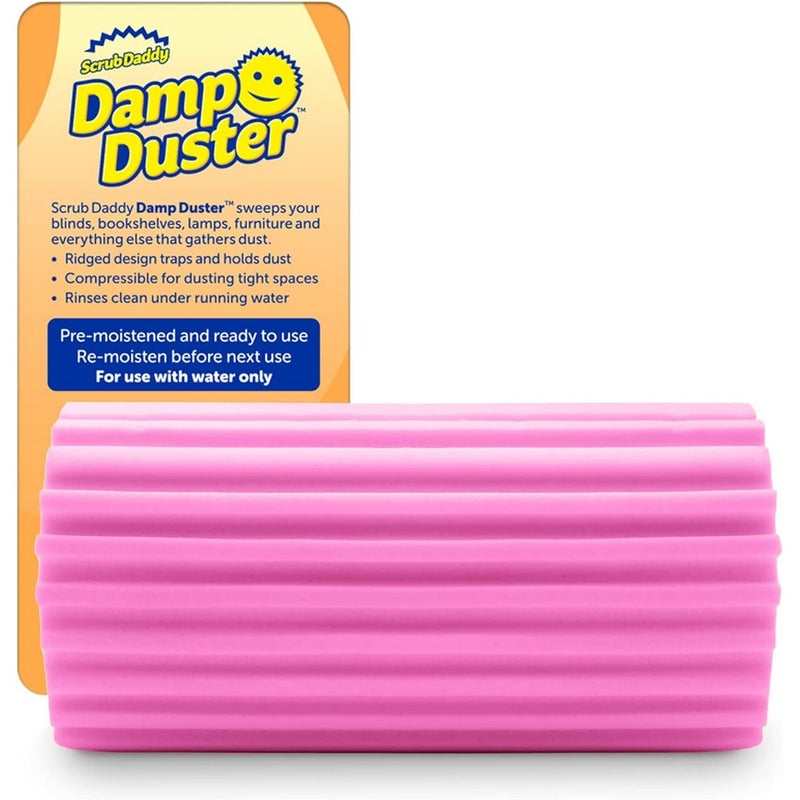 Scrub Daddy Damp Duster Light Pink, Pre-Moistened Dust Cleaning Sponge for Blinds, Shelves, Furniture and Tight Spaces, Reusable Dust Remover with Ridged Design, 1 Piece - Image 1
