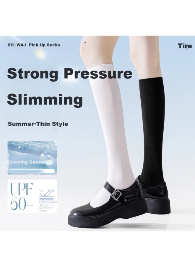 Picking up socks Xue Ji Thin Pressure Calf Socks For Women, Summer Slim Leg Jk Socks, Non-Slip, Sun Protection, Cool-Feeling White Socks, Women'S Black High Tube Socks - Image 1