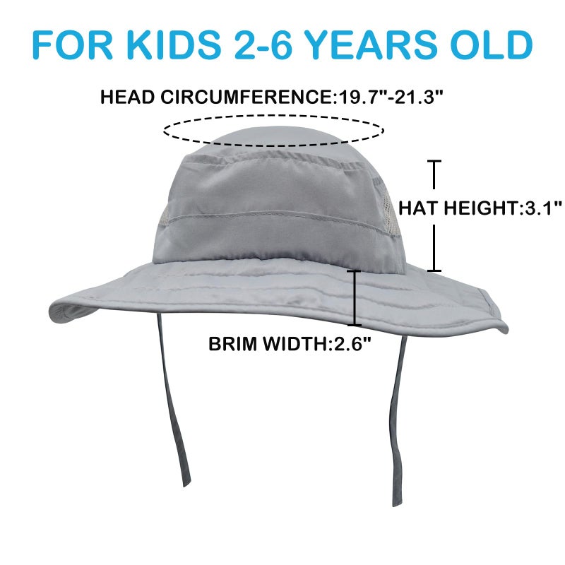 Connectyle Kids UPF 50+ Bucket Sun Hat UV Sun Protection, Light Grey, 2-6T - Image 2