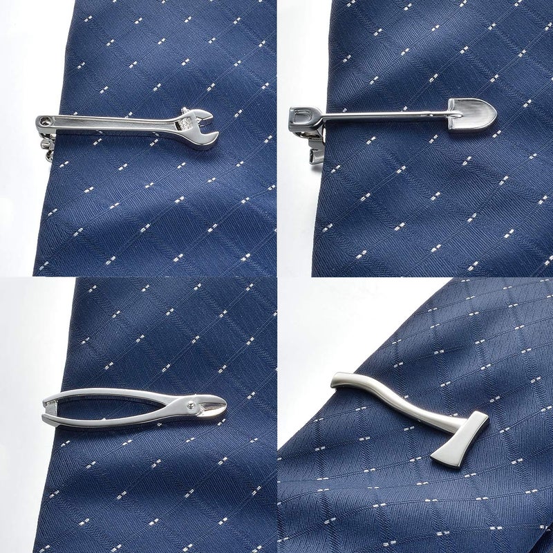 Yoursfs 4Pcs Silvery Skinny Cool Tie Clips Set for Men Firefighter Tie Bar Funny Tire Axe Wrench Pliers Shovel Tool Novelty Tie Clip - Image 3