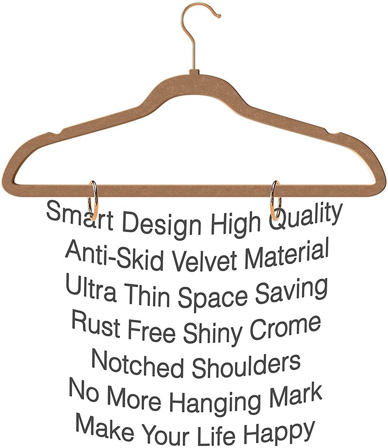 ZEPOLI Velvet Hangers 50 Pack, Non Slip Hangers with Rose Gold Color Swivel Hook, Slim Hangers Space Saving,Premium Velvet Hangers for Closet, Heavy Duty Velvet Hangers, Bronze - Image 5