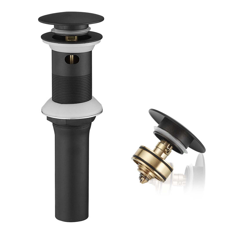 Greenspring Bathroom Sink Drain with Overflow Vessel Vanity Pop Up Drain Assembly Stopper Lavatory Commercial Bath Brass Fits Bathroom Standard Sink Hole 112 to 134 Matte Black P01B