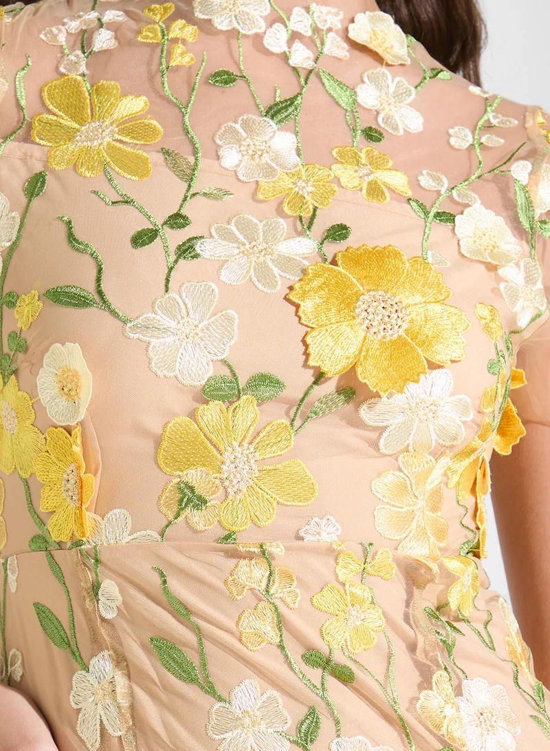 Ginger Boutique Floral Appliqué Midi Dress
