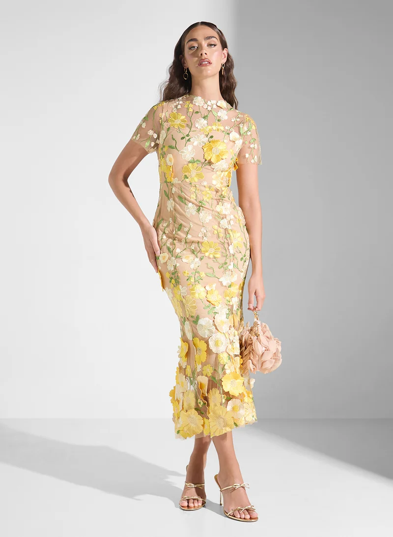 Ginger Boutique Floral Appliqué Midi Dress