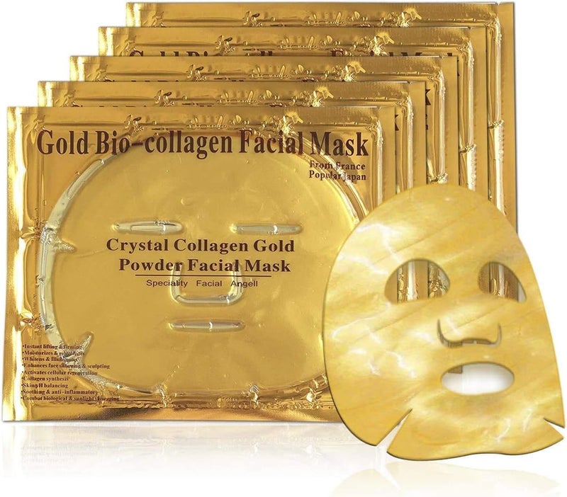 Calyrex 5Pcs x New Crystal 24K Gold Powder Gel Collagen Face Mask Masks Sheet Patch Anti Ageing Aging Skincare - Image 1