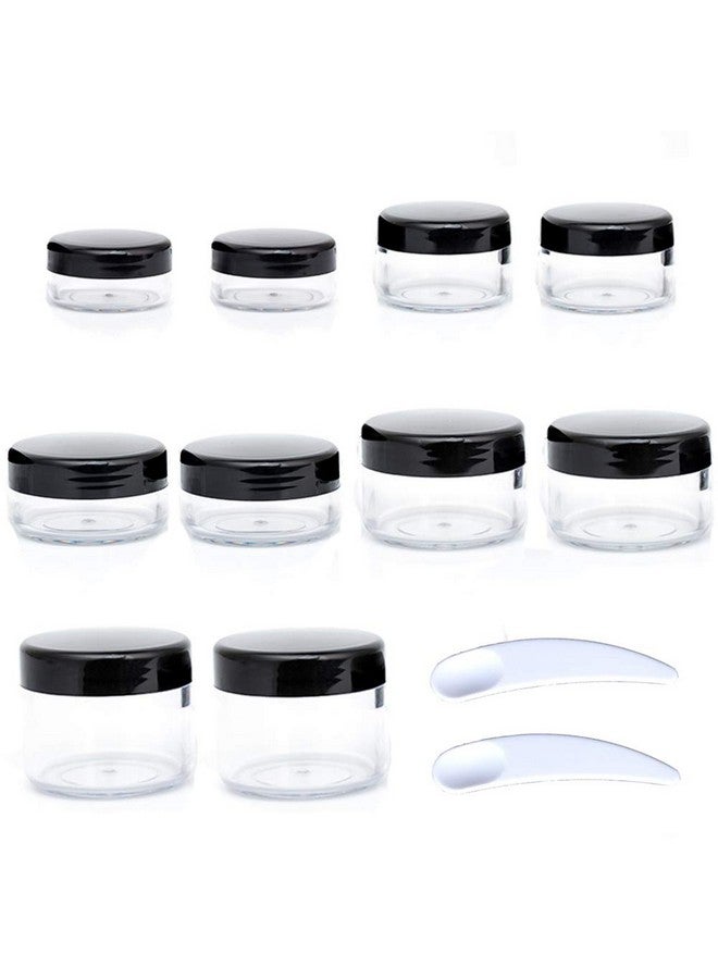 ZEJIA 10Pcs Small Travel Containers, Black Sample Containers With Screw Lids, 5 Size 3/5/10/15/20 Gram Sample Jars With 12Pcs Labels And 2Pcs Mini Disposable Spatula, Makeup Sample Containers Bpa Free - Image 1