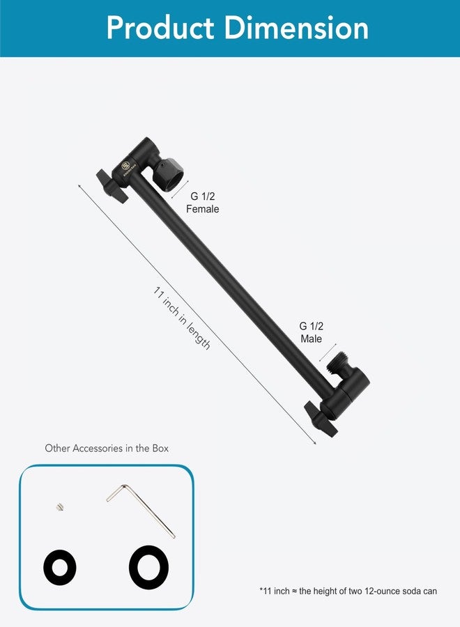Singing Rain 11 Inch Adjustable Shower Head Extension Arm With Locking Set Screw, Solid Brass Matt Black Angle Height Adjustable, Easy To Install, G1/2 Universal Connector Compatible (Matt Black) - Image 5