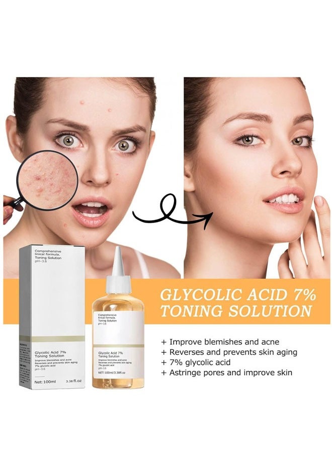 Generic - 2Pcs Glycolic Acid 7% Toning Resurfacing Solution,Moisturize and Rejuvenate Your Skin  Improve Blemishes and Acne Astringe Pores Gently Remove Cutin 100ml - Image 1