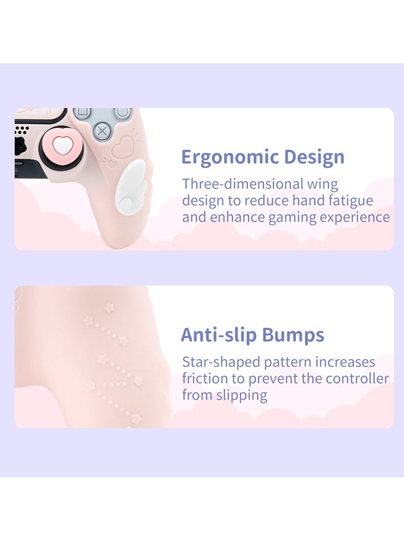 Excefore Controller Skin Compatible with PlayStation 5, Cute Star Wings Series Controller Silicone Case for PS5, Kawaii Anti Slip Silicone Controller Case with 2 Thumb Grip Caps and 2 Stickers (Pink)  - Image 2