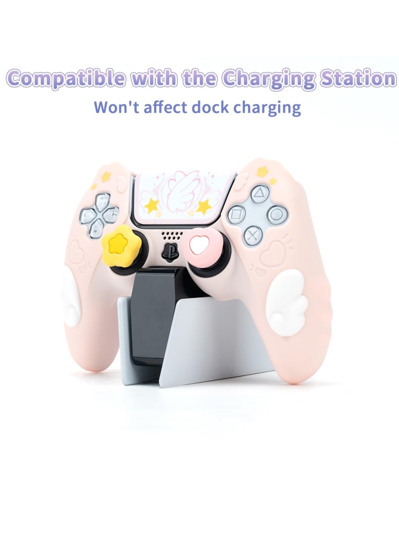 Excefore Controller Skin Compatible with PlayStation 5, Cute Star Wings Series Controller Silicone Case for PS5, Kawaii Anti Slip Silicone Controller Case with 2 Thumb Grip Caps and 2 Stickers (Pink)  - Image 4