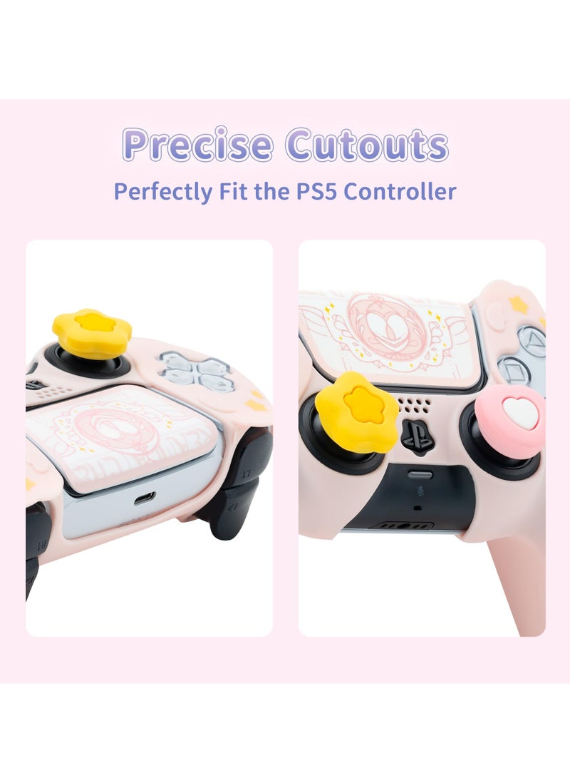 Excefore Controller Skin Compatible with PlayStation 5, Cute Star Wings Series Controller Silicone Case for PS5, Kawaii Anti Slip Silicone Controller Case with 2 Thumb Grip Caps and 2 Stickers (Pink)  - Image 3