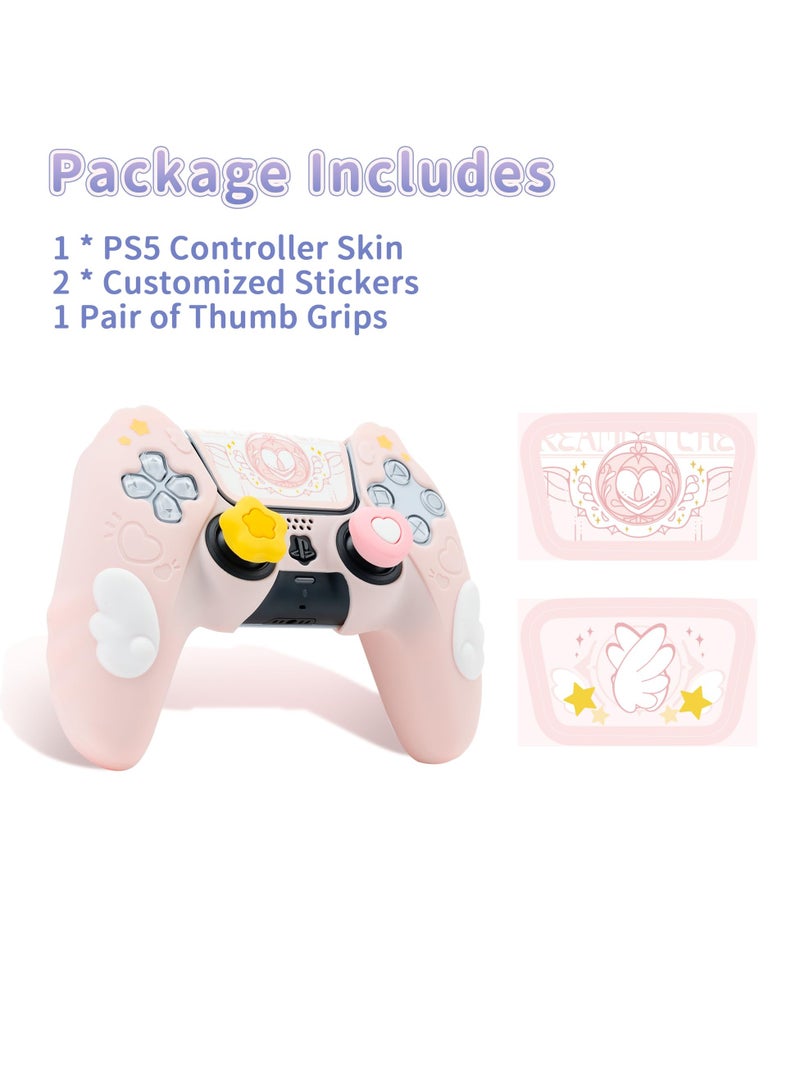 Excefore Controller Skin Compatible with PlayStation 5, Cute Star Wings Series Controller Silicone Case for PS5, Kawaii Anti Slip Silicone Controller Case with 2 Thumb Grip Caps and 2 Stickers (Pink)  - Image 5