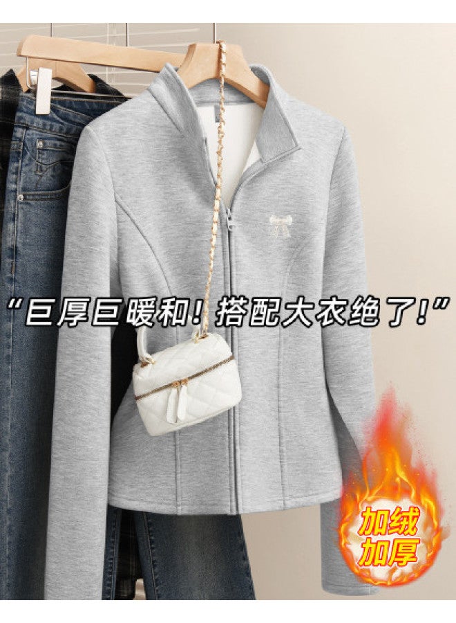 Flying in the snow Stand Collar Sweatshirt Women Autumn Winter Comfortable Warm Daily Casual Versatile Slimming Cardigan Coat - Image 1