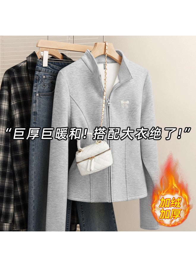 Flying in the snow Stand Collar Sweatshirt Women Autumn Winter Comfortable Warm Daily Casual Versatile Slimming Cardigan Coat - Image 2