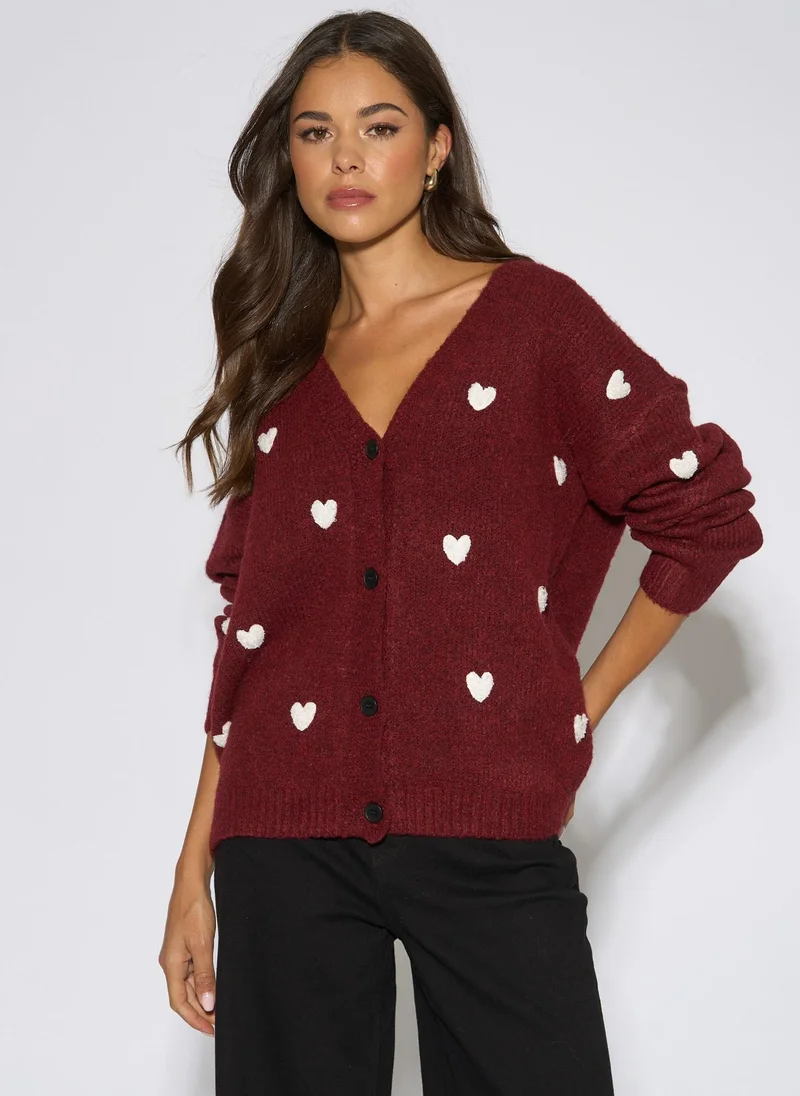 Gini London Mulberry Mini Heart Knit Cardigan
