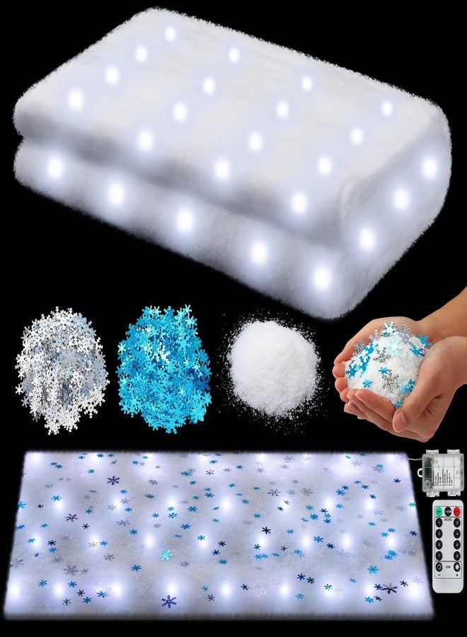 دونزي بطانية ثلجية مضاءة مسبقًا من دانزي لعيد الميلاد مع إضاءة LED مقاس 59 × 16 بوصة، ثلج صناعي لامع، مفرش طاولة، بطانية LED مضيئة لعيد الميلاد لتزيين القرية (أبيض بارد) - Image 1