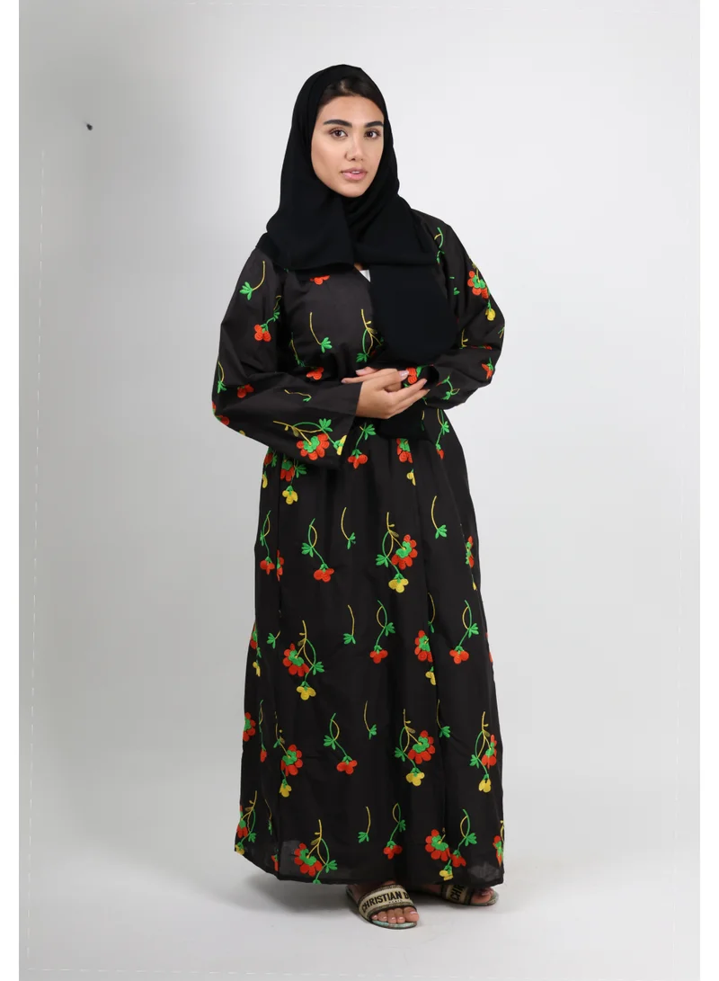 JAMEELA Black Floral Embroided Abaya with Headscarf