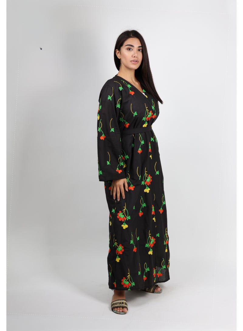 JAMEELA Black Floral Embroided Abaya with Headscarf - Image 1