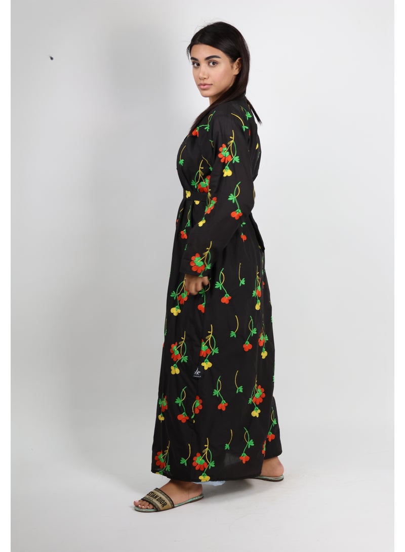 JAMEELA Black Floral Embroided Abaya with Headscarf - Image 5
