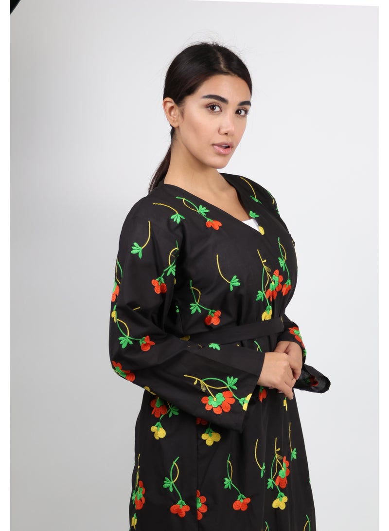 JAMEELA Black Floral Embroided Abaya with Headscarf - Image 4