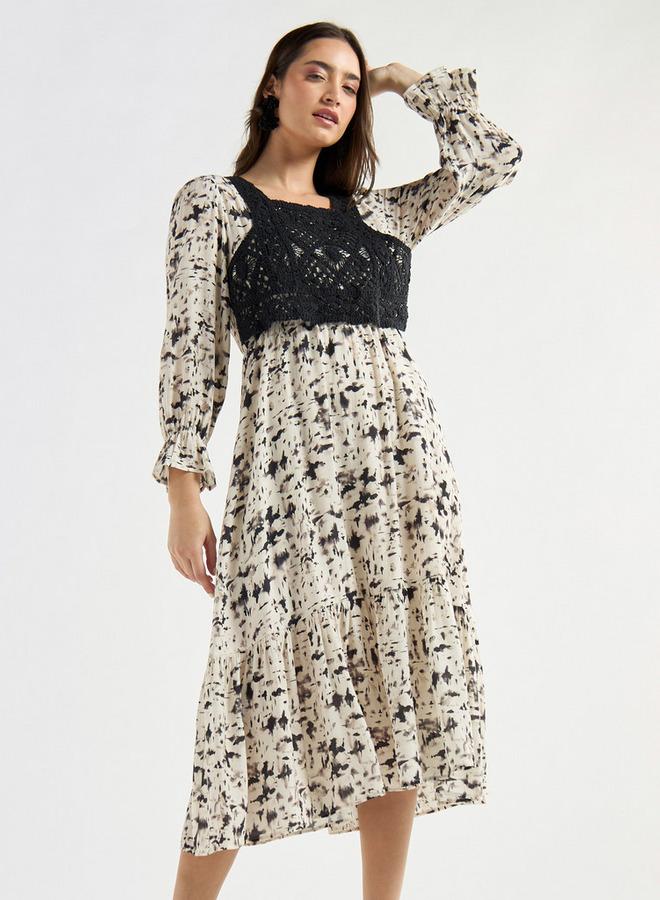 سبلاش فيڤ فستان إيه لاين متعدد التصاميم بياقة مربّعة وأكمام جرس - Image 1