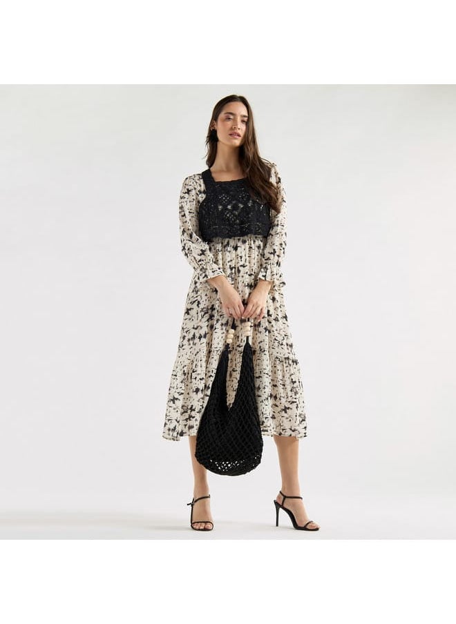 FAV Panelled A-line Dress with Square Neck and Bell Sleeves  - Image 2