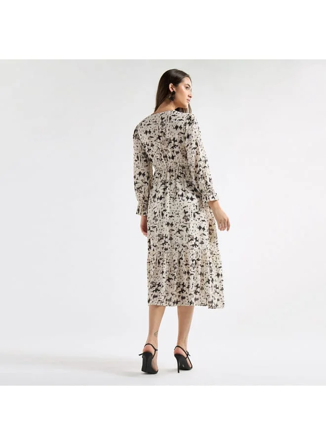 Splash FAV Panelled A-line Dress with Square Neck and Bell Sleeves