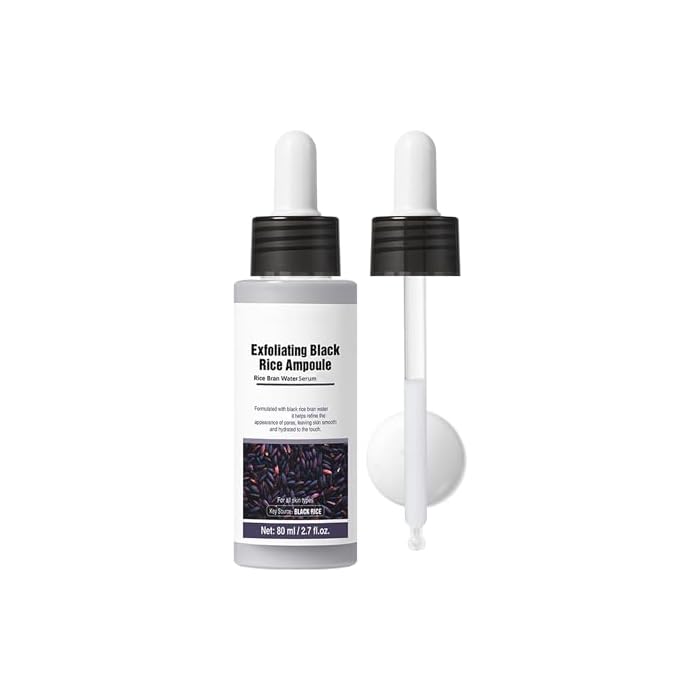 Black Rice Blackhead Exfoliating Serum, Daily Soft Exfoliating Face Scrub Dead Skin Cells Remover for All Skin Types Skin Care, Gentle Cleansing Serum with Black Rice Extract AHA BHA, 2.7 Oz