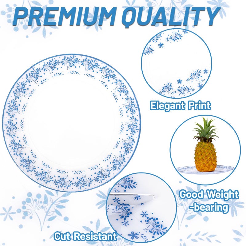 Joyido 60 PCS Blue Floral Plastic Plates - White and Blue Disposable Decorative Plates Set Include 30 Dinner Plate, 30 Dessert Plate for Wedding & Party & Spring - Image 3