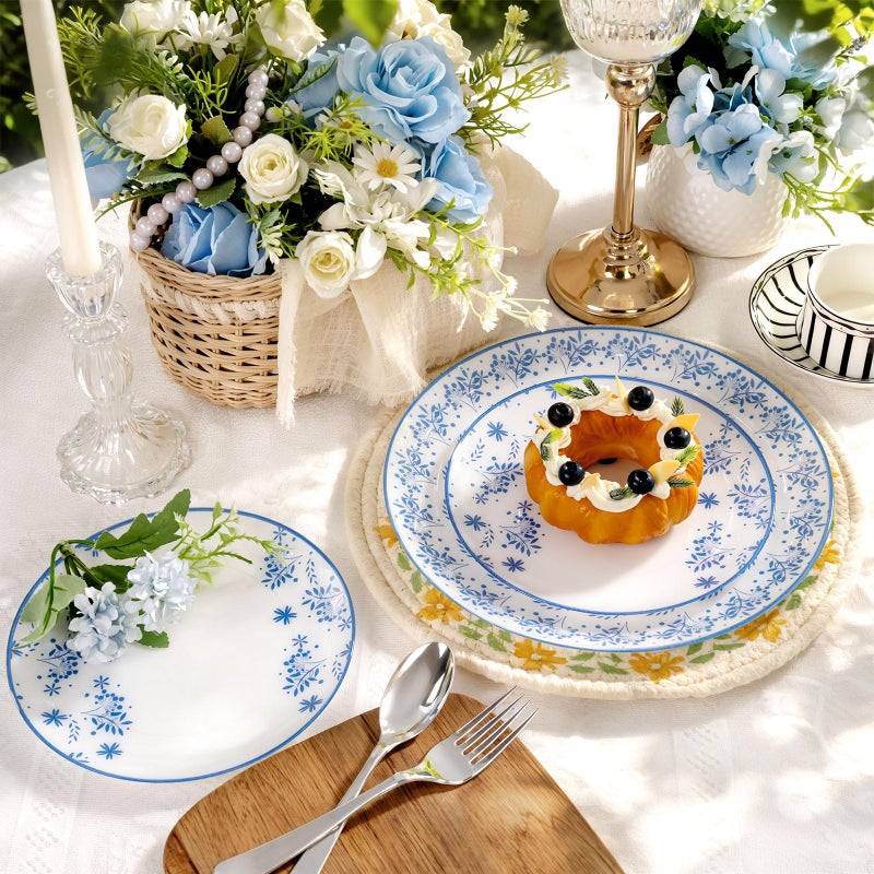 Joyido 60 PCS Blue Floral Plastic Plates - White and Blue Disposable Decorative Plates Set Include 30 Dinner Plate, 30 Dessert Plate for Wedding & Party & Spring - Image 4