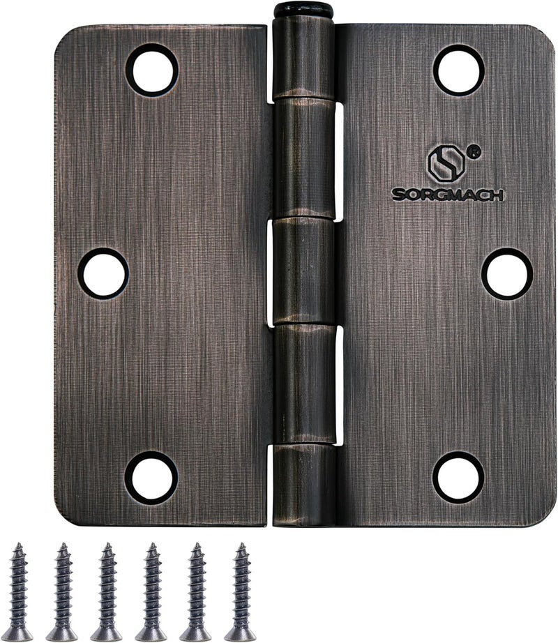 SORGMACH Door Hinge 3 1/2 Inch Interior Door Hinges Oil Rubbed Bronze Black 3.5 Inch Interior Hinges Flat Iron Hinge 3 ½"x 3 ½" Door Hardware 1/4" Radius - 12 Pieces - Image 1