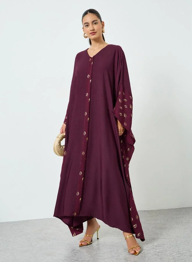 Maroon Printed Kimono Sleeve Kaftan