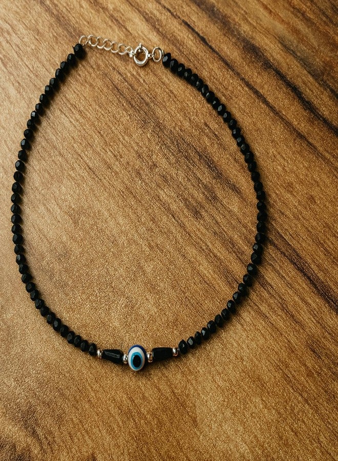 DARSHRAJ Handmade 925 Sterling Silver Evil Eye Black Bead Anklet for Girl & Women | Silver Payal | Nazariya Anklet - Image 3