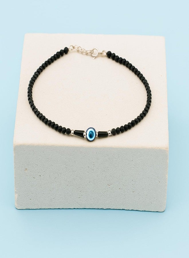 DARSHRAJ Handmade 925 Sterling Silver Evil Eye Black Bead Anklet for Girl & Women | Silver Payal | Nazariya Anklet - Image 2