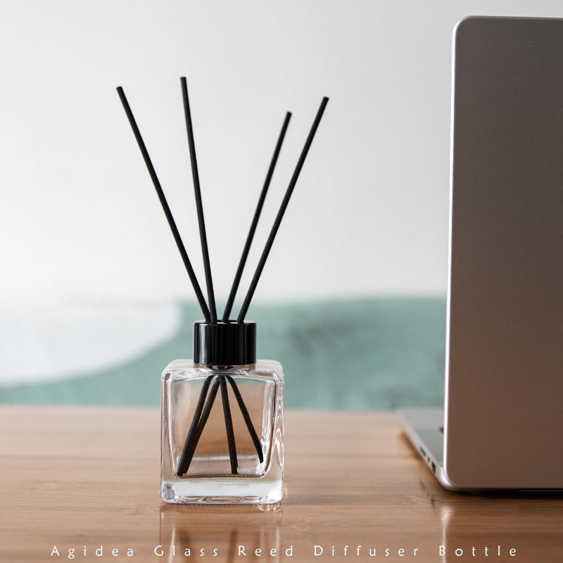 Agidea 4PCS Glass Diffuser Bottles, Square Shape with 20pcs Reeds Sticks & Black Caps & Funnel, 3.3" High 100ml. Diffuser Jars for Home Oil Fragrance Decoration - Image 5