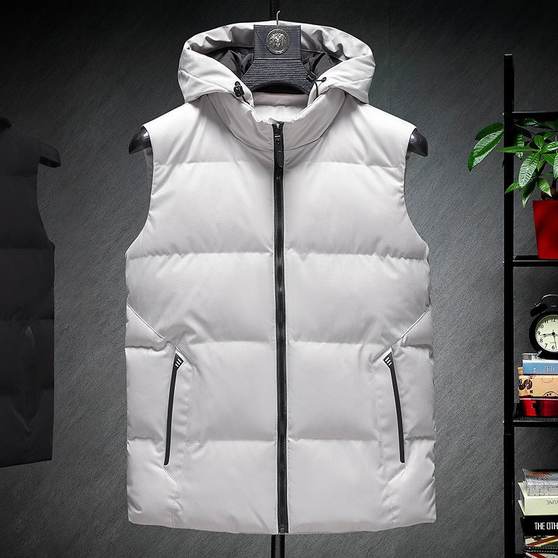 Autumn and winter down cotton vest hooded thickened warm vest youth casual large size coat zipper pocket - Image 2
