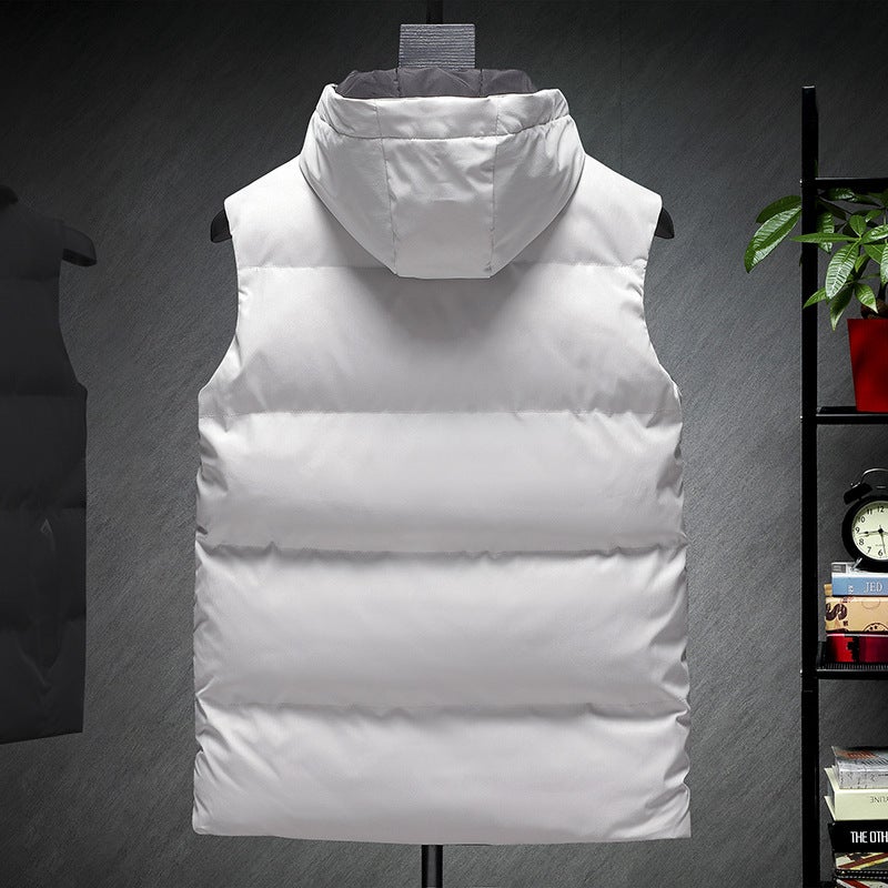 Autumn and winter down cotton vest hooded thickened warm vest youth casual large size coat zipper pocket - Image 3