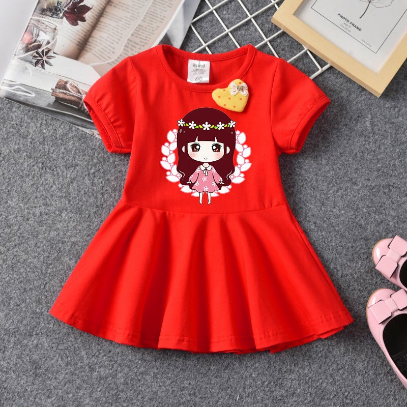 2023 Children'S Wear Korean Style Girls' Western Style Round Neck Cute Baby Fashion Short Sleeve Fashionable Dress - Image 1