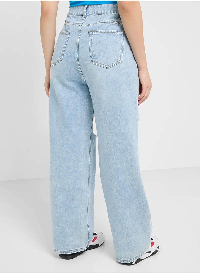 جينجر Distressed Straight Fit Jeans