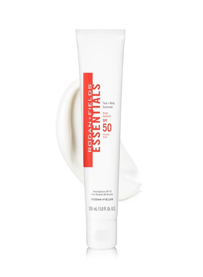 Rodan Fields Rodan + Fields Essentials Face + Body Sunscreen Broad Spectrum SPF 50 | 150 mL | Water & Sweat Resistant Facial Moisturizer with SPF | Lightweight Skin Care | Sunscreen for Face & Body - Image 1