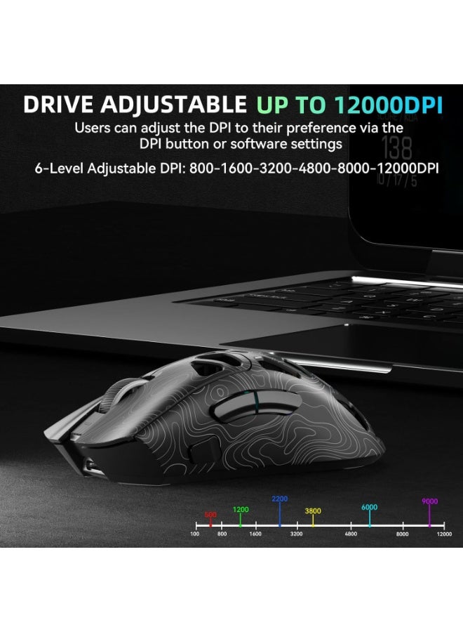 AULA SC620-01 Gaming Mouse Wireless,BT5.0/2.4G/USB-C Gamer Mice,PAW3311 Sensor,Up to 12000DPI,7 Programmable Buttons,67g Lightweight,400mAh Battery,RGB,Rechargeable Mouse for Laptop/PC/Mac (Black-L) - Image 4