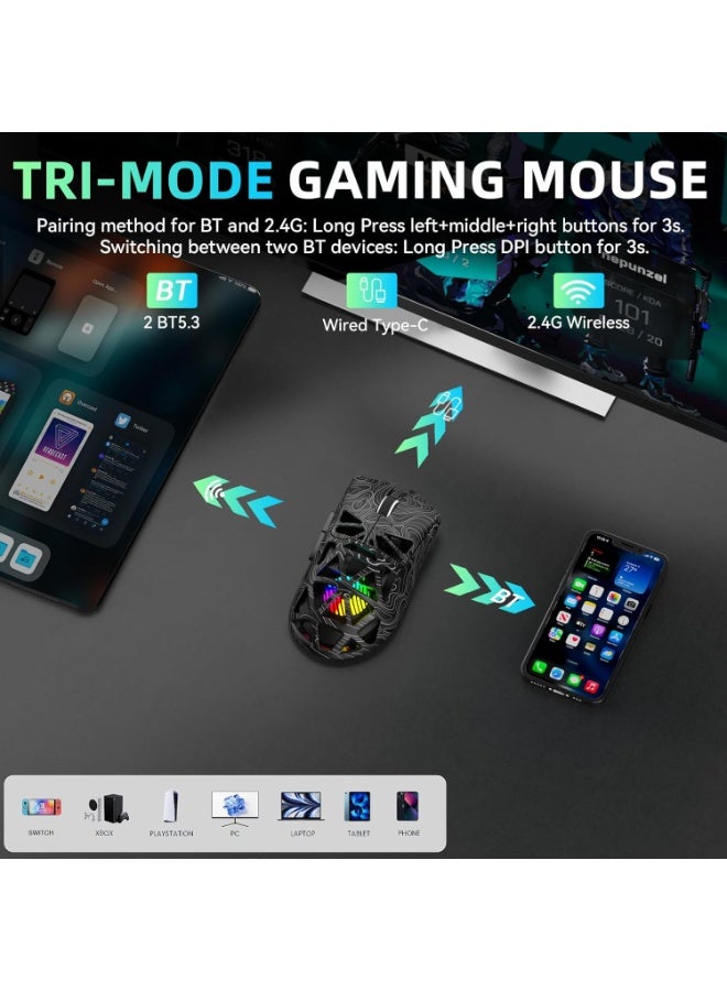AULA SC620-01 Gaming Mouse Wireless,BT5.0/2.4G/USB-C Gamer Mice,PAW3311 Sensor,Up to 12000DPI,7 Programmable Buttons,67g Lightweight,400mAh Battery,RGB,Rechargeable Mouse for Laptop/PC/Mac (Black-L) - Image 3