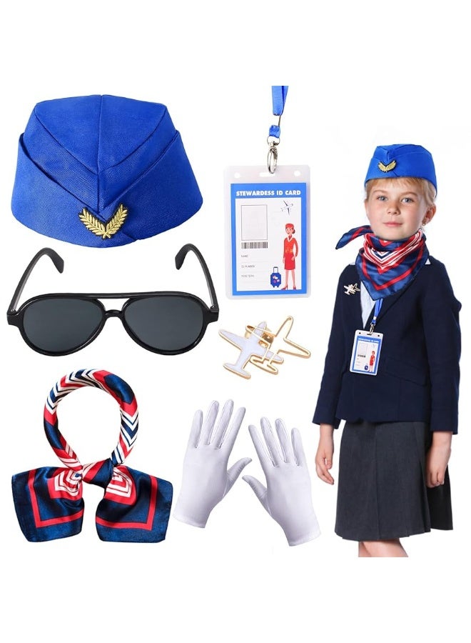 Keymall Kids Flight Attendant Accessories Set Stewardess Air Hostess Hat for Girls Career Dress Up Cosplay Halloween Costume - Image 3