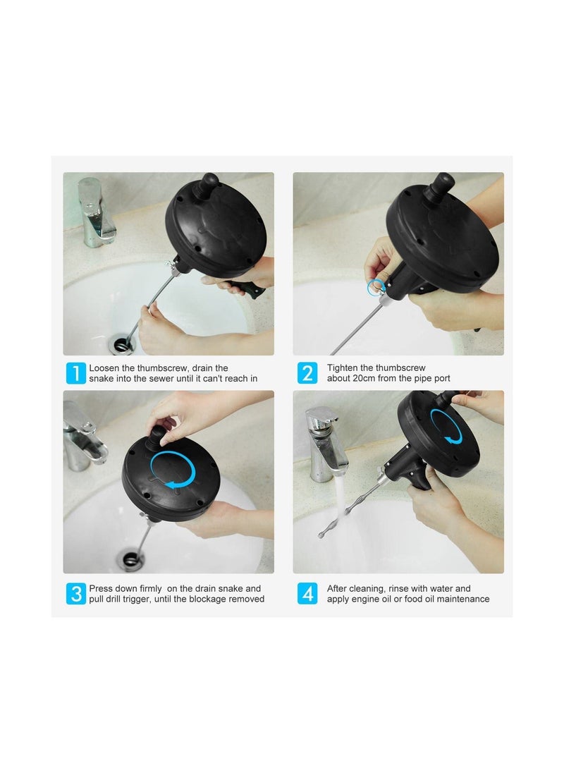 Generic - Drain Auger, 25 Feet Plumbing Snake Drain Auger, Heavy Duty Pipe Clog Remover, for Bathroom, Kitchen and Toilet Snake Drain Cleaner, Comes with Gloves, Black - Image 1