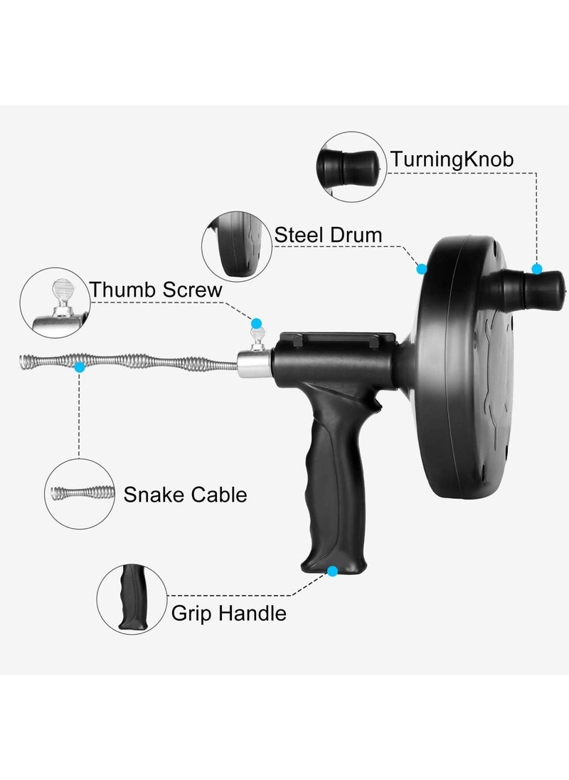 Generic - Drain Auger, 25 Feet Plumbing Snake Drain Auger, Heavy Duty Pipe Clog Remover, for Bathroom, Kitchen and Toilet Snake Drain Cleaner, Comes with Gloves, Black - Image 1