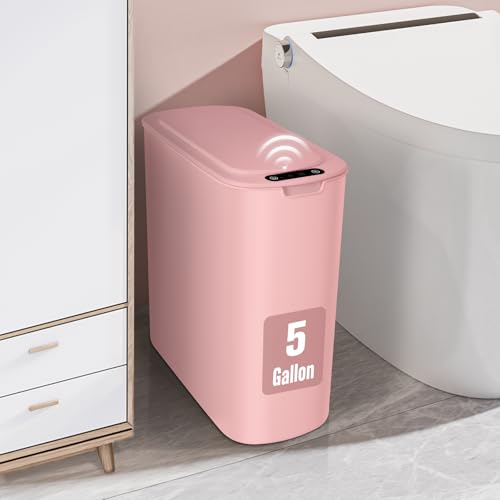 Cesun Motion Sensor Trash Can, 5 Gallon Automatic Bathroom Garbage Can with Lid, Touchless Smart Plastic Slim Wastebasket for Bathroom, Office, rv, Bedroom, Living Room, Pink - Image 1