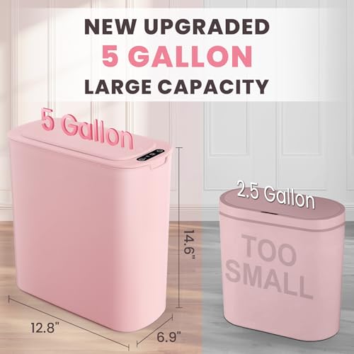 Cesun Motion Sensor Trash Can, 5 Gallon Automatic Bathroom Garbage Can with Lid, Touchless Smart Plastic Slim Wastebasket for Bathroom, Office, rv, Bedroom, Living Room, Pink - Image 2