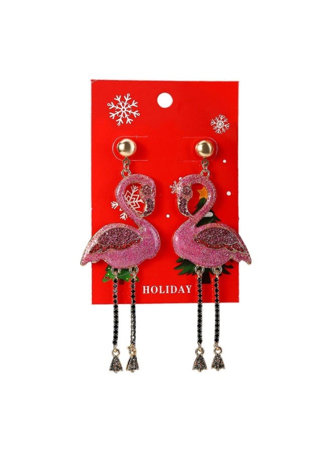 FOLAI Christmas Flamingo Clip-On Earrings – Cute Holiday Pink Flamingo Jewelry for Women & Girls | No-Piercing Festive Gift - Image 1