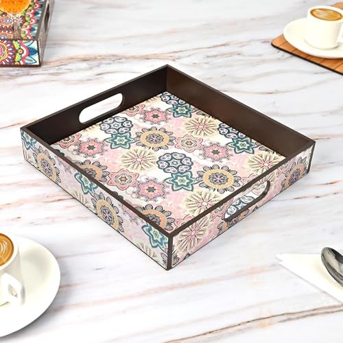 Gift Kya De GKD Wooden Square Tray – Floral Bliss Design – 11x11 Inch Serving Tray for Tea, Coffee & Snacks – Decorative MDF Tray for Tabletop, Centrepiece, Home Décor & Kitchen - Image 1